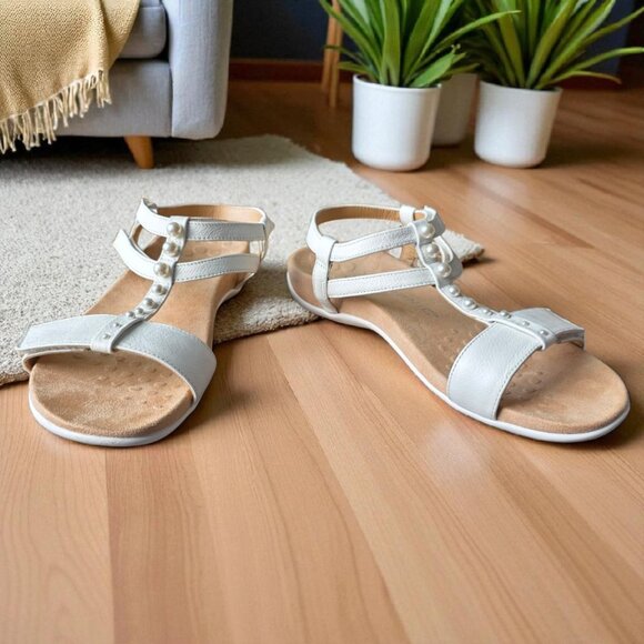 VIONIC ( 10 ) MIKAH White Leather Backstrap Sandal Pearl Detail 3-Zone Comfort - Picture 8 of 15
